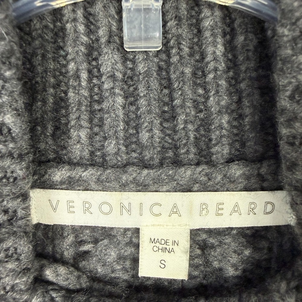 Veronica Beard Sweater Womens Small Gray Turtleneck Wool Blend Cable Knit Heavy - Picture 3 of 8